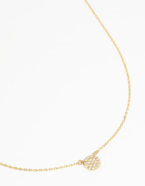 Gold Cubic Zirconia Pave Disc Necklace