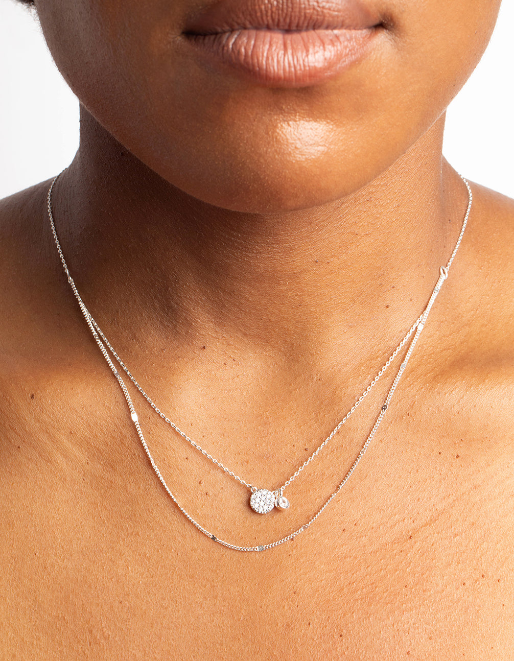 Silver Cubic Zirconia Layered Necklace
