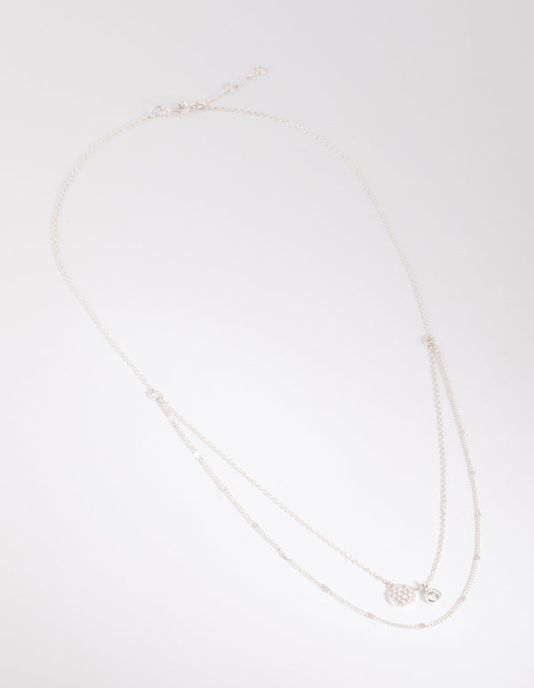 Silver Cubic Zirconia Layered Necklace