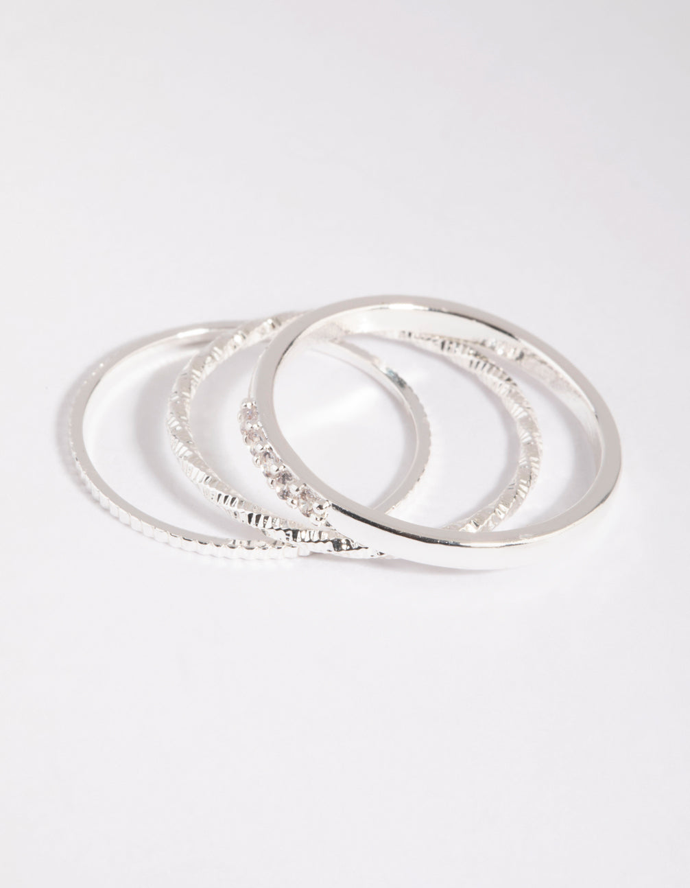 Silver Diamante Textured Ring Stack Pack
