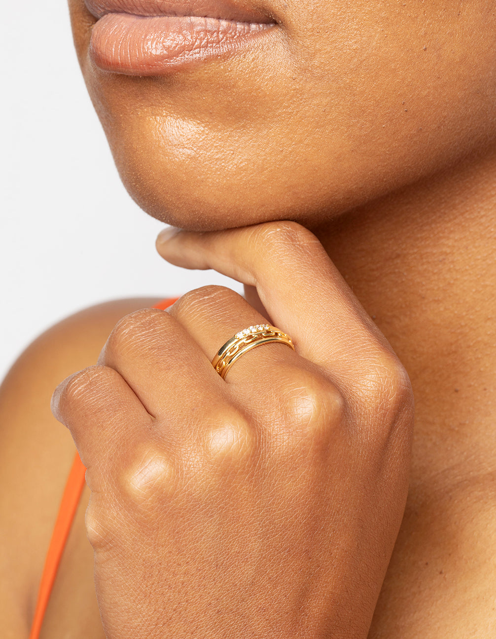 Gold Diamante & Chain Ring Stack Pack