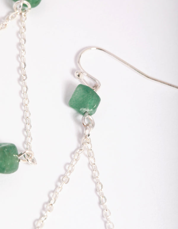 Silver Fan Drop Earrings with Green Fluorite