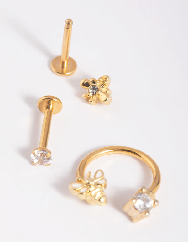 Gold Plated Surgical Steel Bee Stud Earring Pack