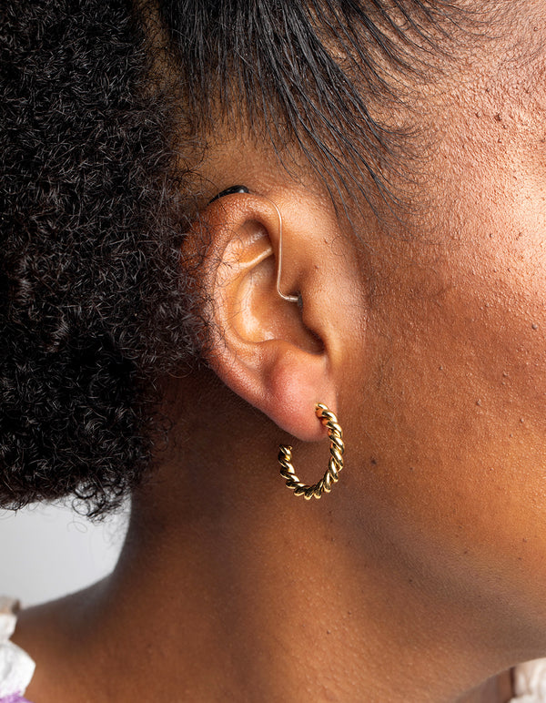 Waterproof Gold Plated Stainless Steel Twisted Hoop Earrings