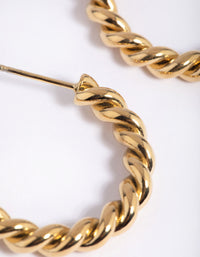 Waterproof Gold Plated Stainless Steel Twisted Hoop Earrings - link has visual effect only