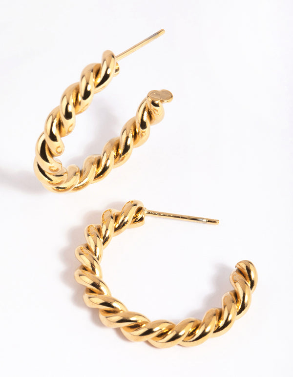 Waterproof Gold Plated Stainless Steel Twisted Hoop Earrings