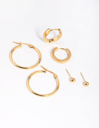 Gold Plated Stainless Steel Ball Stud Earring Pack - link has visual effect only