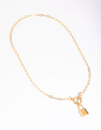 Waterproof Gold Plated Stainless Steel Padlock Fob Necklace - link has visual effect only