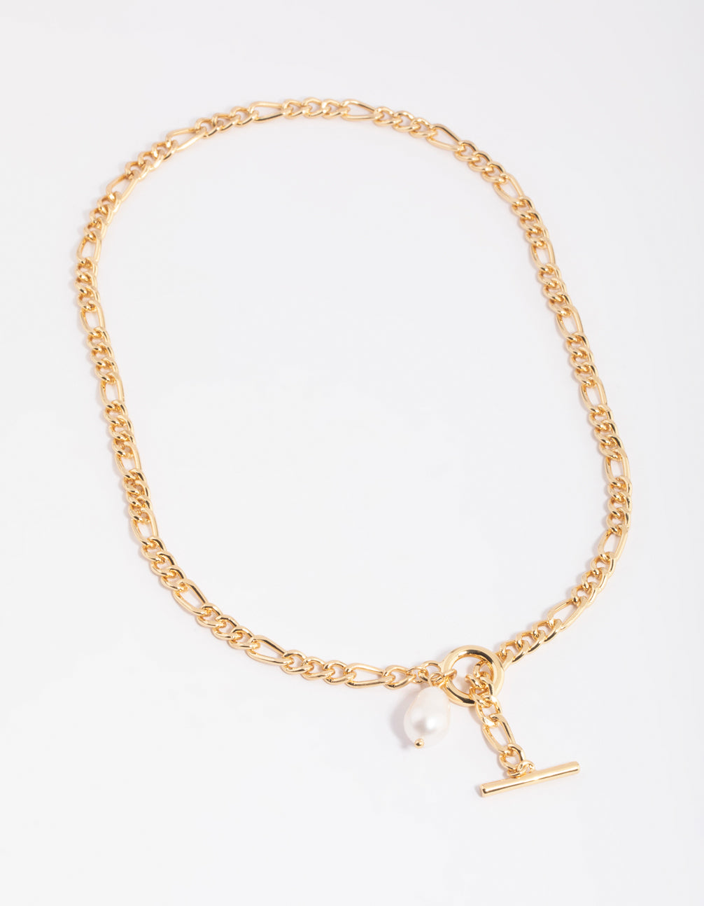 Gold Plated Figaro Freshwater Pearl Necklace
