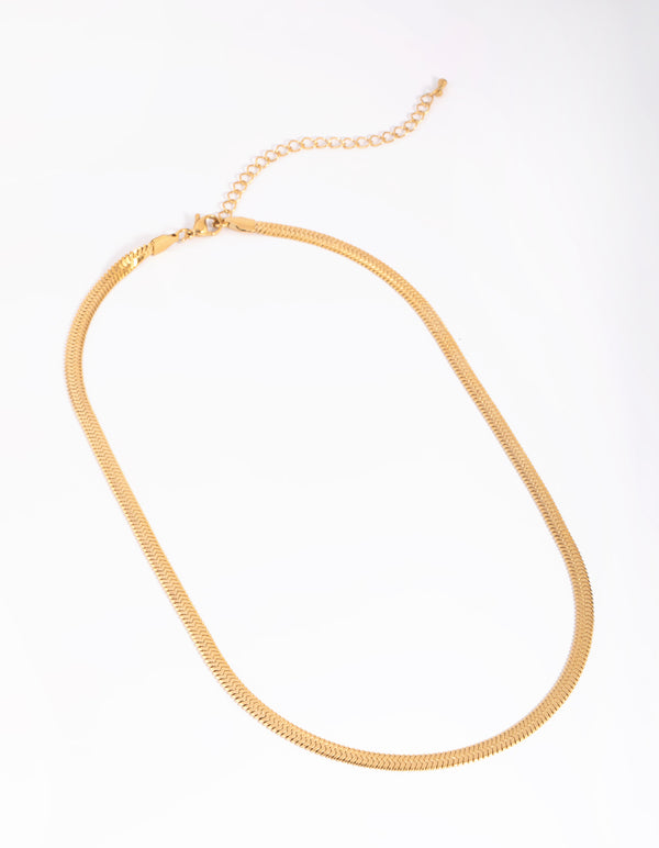 Waterproof Gold Plated Stainless Steel Herringbone Necklace