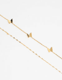 Waterproof Gold Plated Stainless Steel Butterfly Chain Bracelet Set - link has visual effect only