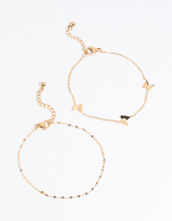 Waterproof Gold Plated Stainless Steel Butterfly Chain Bracelet Set