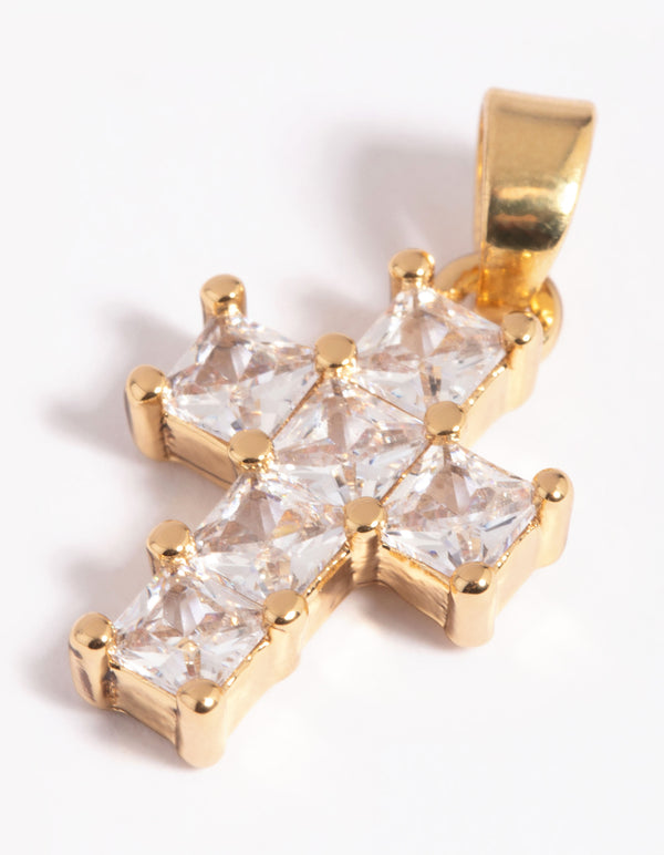 Gold Plated Cross Charm with Cubic Zirconia