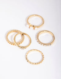 Gold Plated Diamante & Freshwater Pearl Ring 5-Pack - link has visual effect only