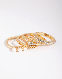 Gold Plated Diamante & Freshwater Pearl Ring 5-Pack - link has visual effect only