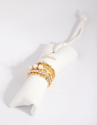 Gold Plated Diamante & Freshwater Pearl Ring 5-Pack - link has visual effect only