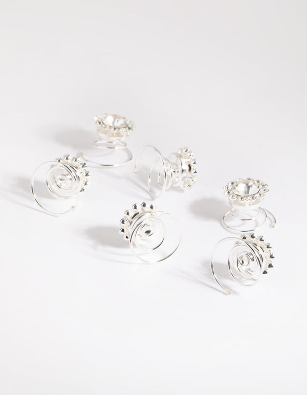 Silver Diamante Hair Spiral Pack