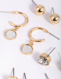 Gold Glitter & Pearl Stud Earring 8-Pack - link has visual effect only