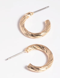 Gold Twisted Huggie Hoop Earrings - link has visual effect only