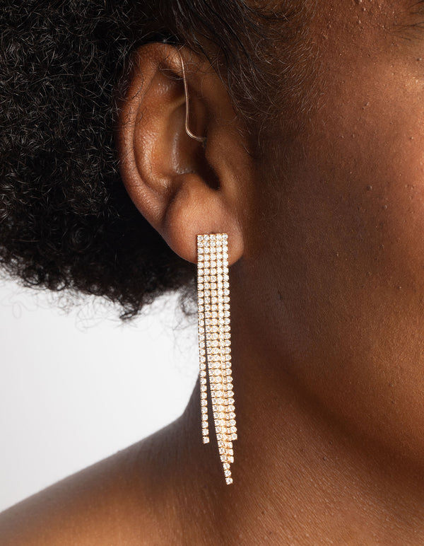 Gold Cubic Zirconia Fringe Drop Earrings