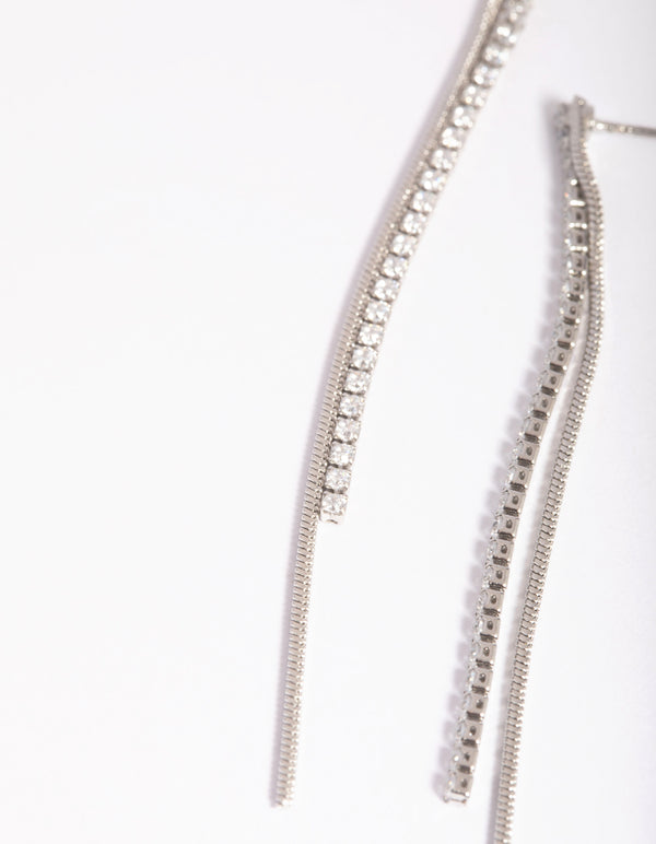 Silver Cubic Zirconia Chain Drop Earrings