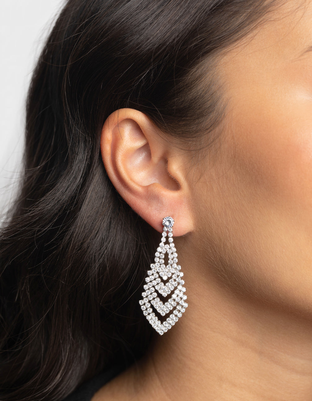 Silver Cubic Zirconia V Drop Earrings