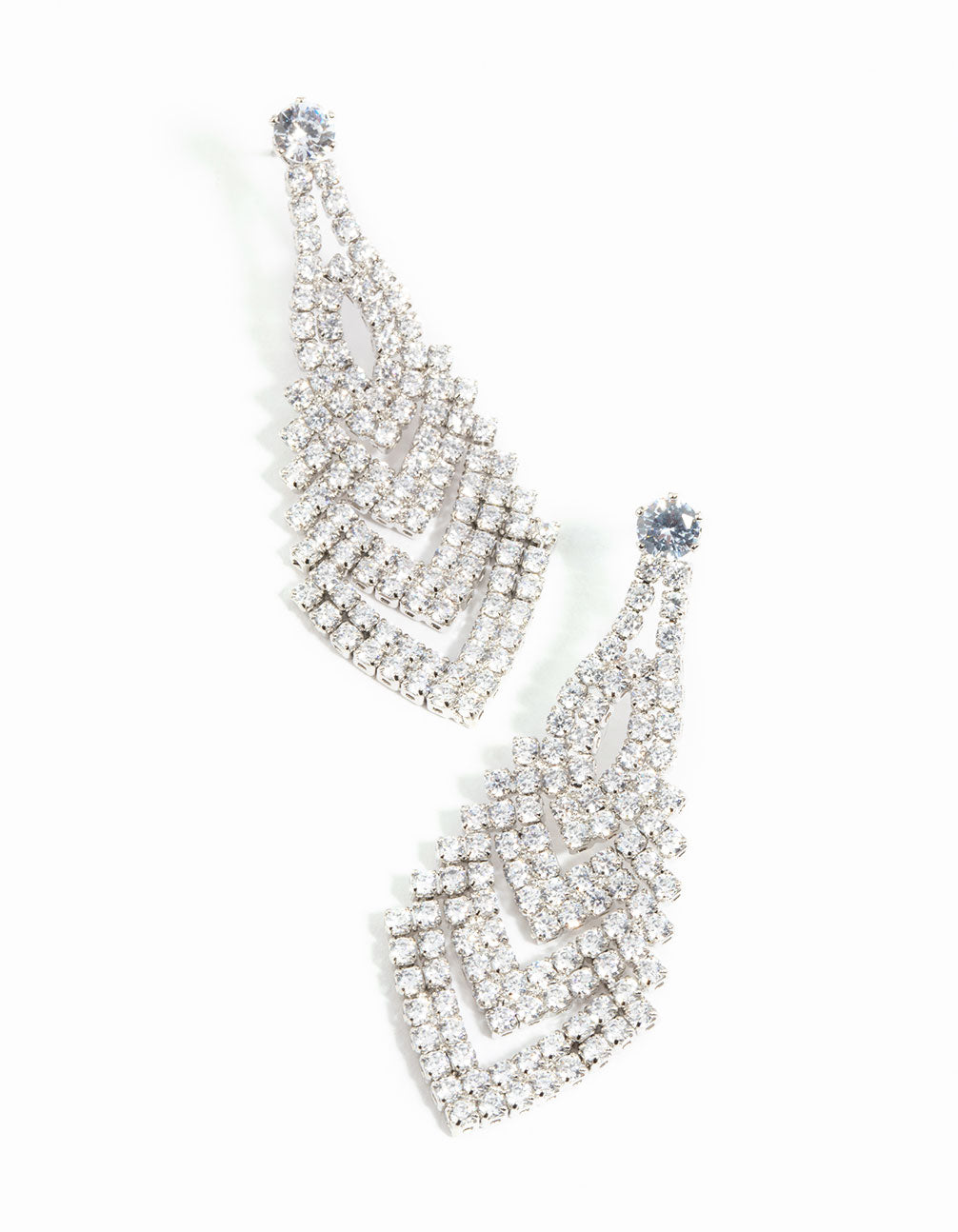 Silver Cubic Zirconia V Drop Earrings