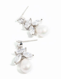 Silver Cubic Zirconia Leaf & Pearl Drop Earrings - link has visual effect only