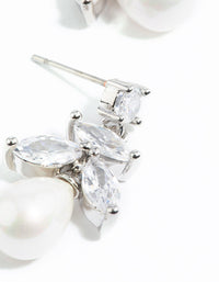 Silver Cubic Zirconia Leaf & Pearl Drop Earrings - link has visual effect only