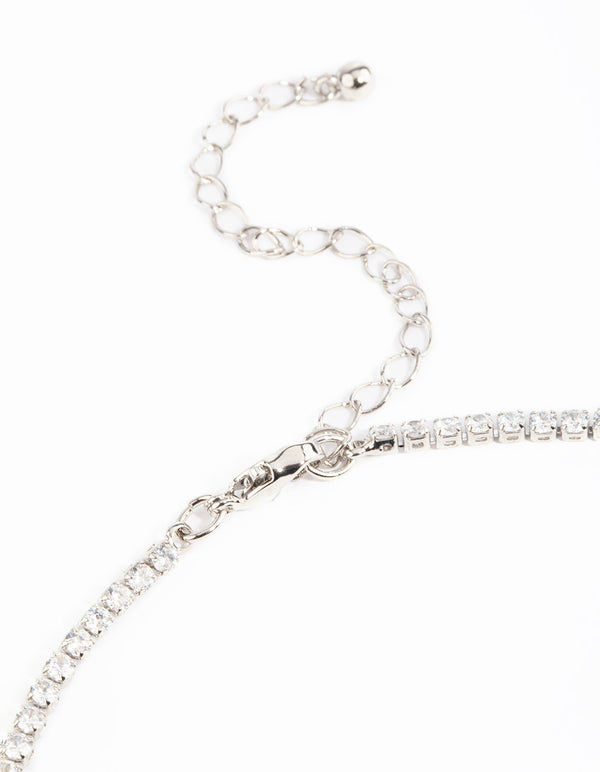 Silver Cubic Zirconia Droplet Lariat Necklace