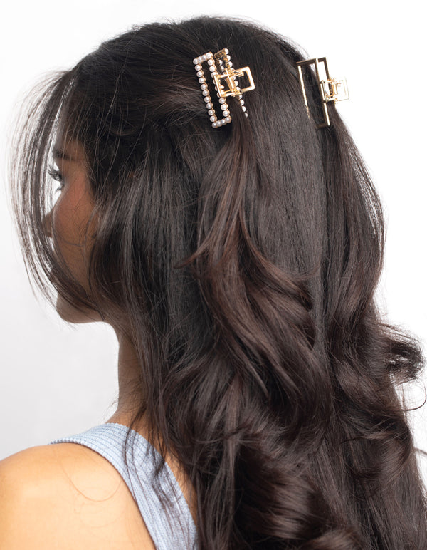 Gold Mini Pearl Rectangular Claw Clip Pack