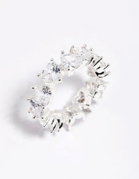 Silver Cubic Zirconia Flower Band Ring - link has visual effect only