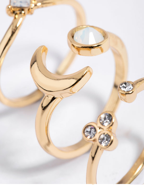 Gold Moonstone Ring Stack Pack
