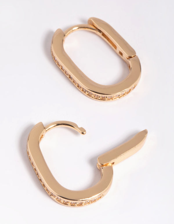 Gold Cubic Zirconia Oval Huggie Hoop Earrings