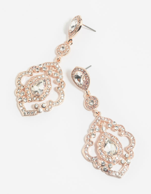 Rose Gold Diamante Drop Earrings
