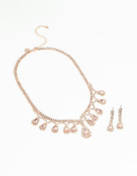 Rose Gold Teardrop Diamante Necklace & Earrings Set - link has visual effect only