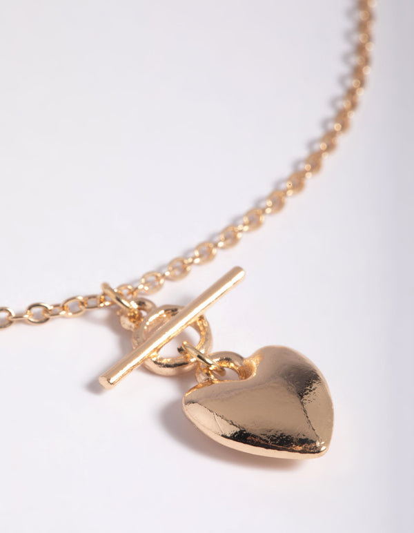 Gold Puffed Heart Fob Necklace