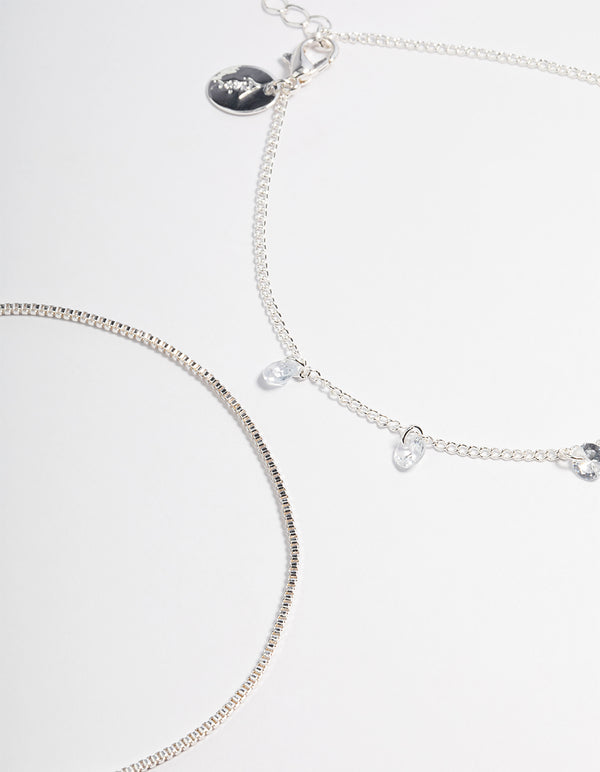 Silver Cubic Zirconia Dainty Anklet Pack