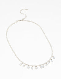 Silver Diamond Simulant Teardrop Necklace - link has visual effect only