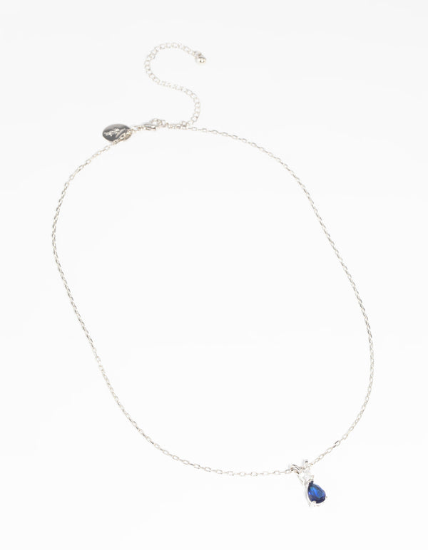 Silver Diamond Simulant Sapphire Necklace
