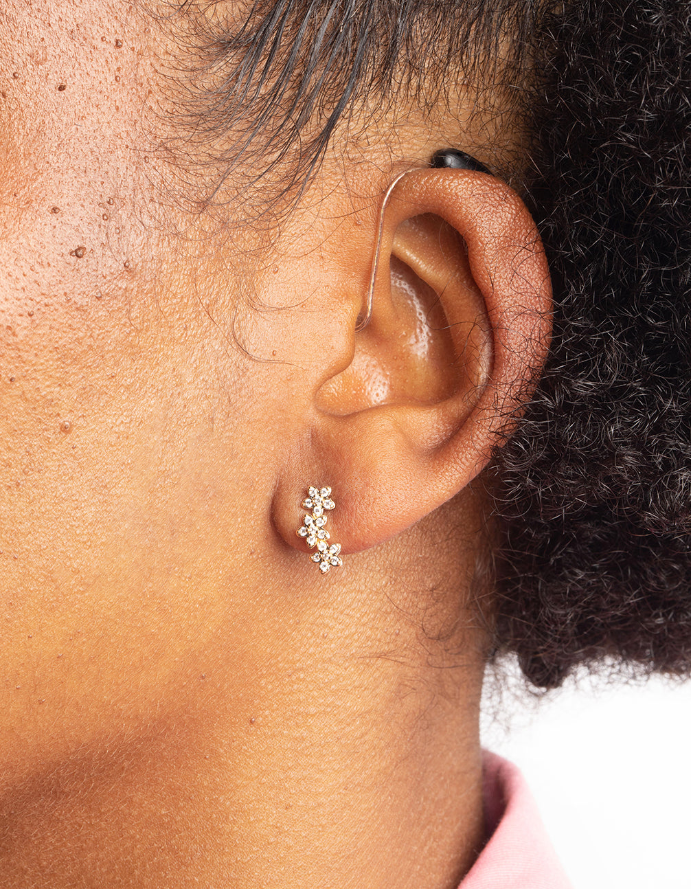 Gold Diamond Simulant Flower Necklace & Earrings Set