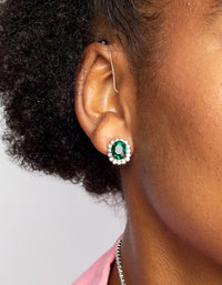 Silver Diamond Simulant Emerald Necklace & Earrings Set - link has visual effect only