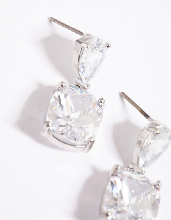 Diamond Simulant Teardrop & Square Earrings