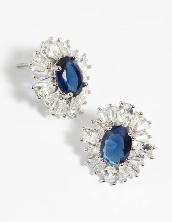 Diamond Simulant Sapphire Vintage Stud Earrings