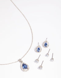 Diamond Simulant Sapphire Necklace & Earrings Set - link has visual effect only