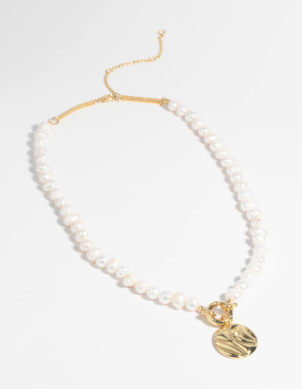 Gold Plated Freshwater Pearl Disc Necklace