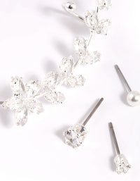 Silver Cubic Zirconia Vine Cuff Earring 4-Pack - link has visual effect only