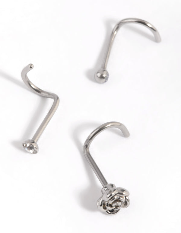 Surgical Steel Rose & Diamante Nose Studs