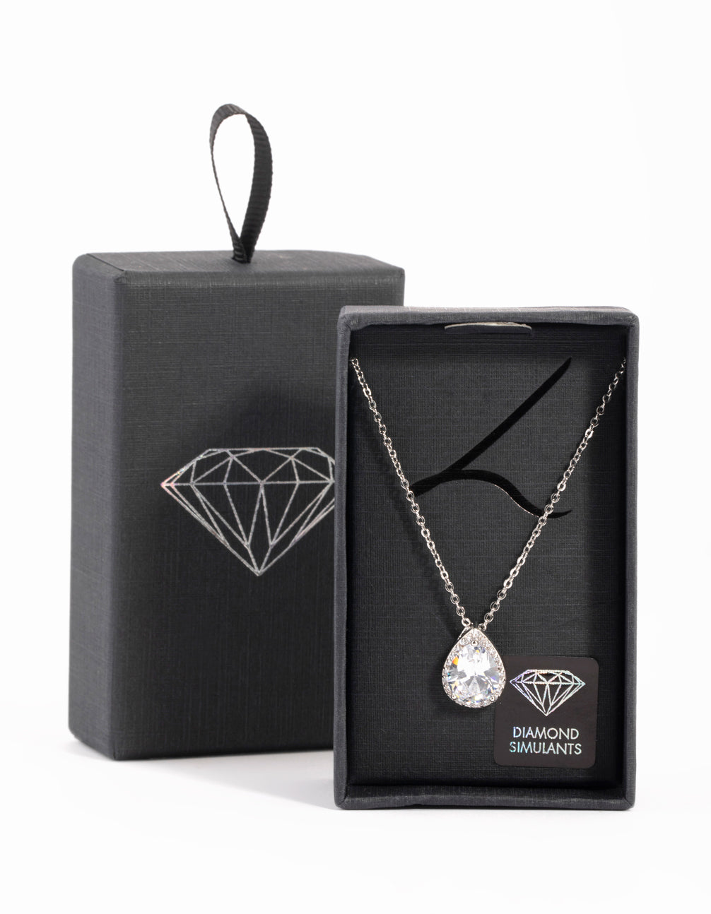 Silver Cubic Zirconia Pear Halo Necklace