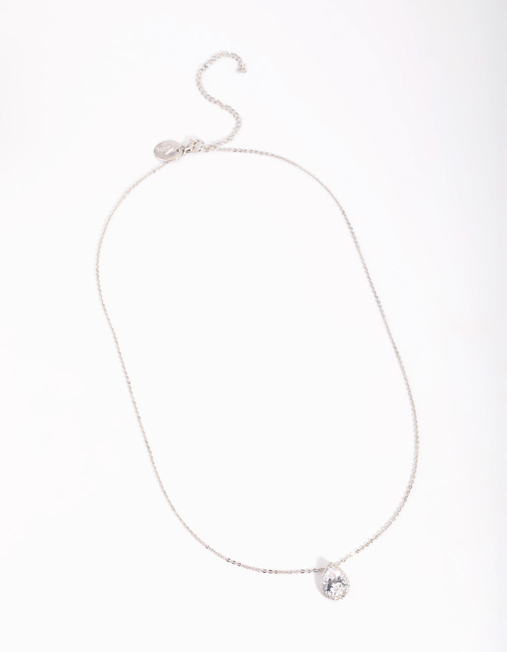 Silver Cubic Zirconia Pear Halo Necklace